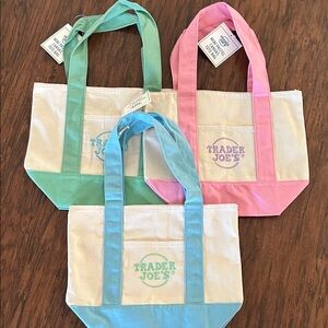 Trader Joe's Canvas Tote Bag Set - Pink, Green, and Blue